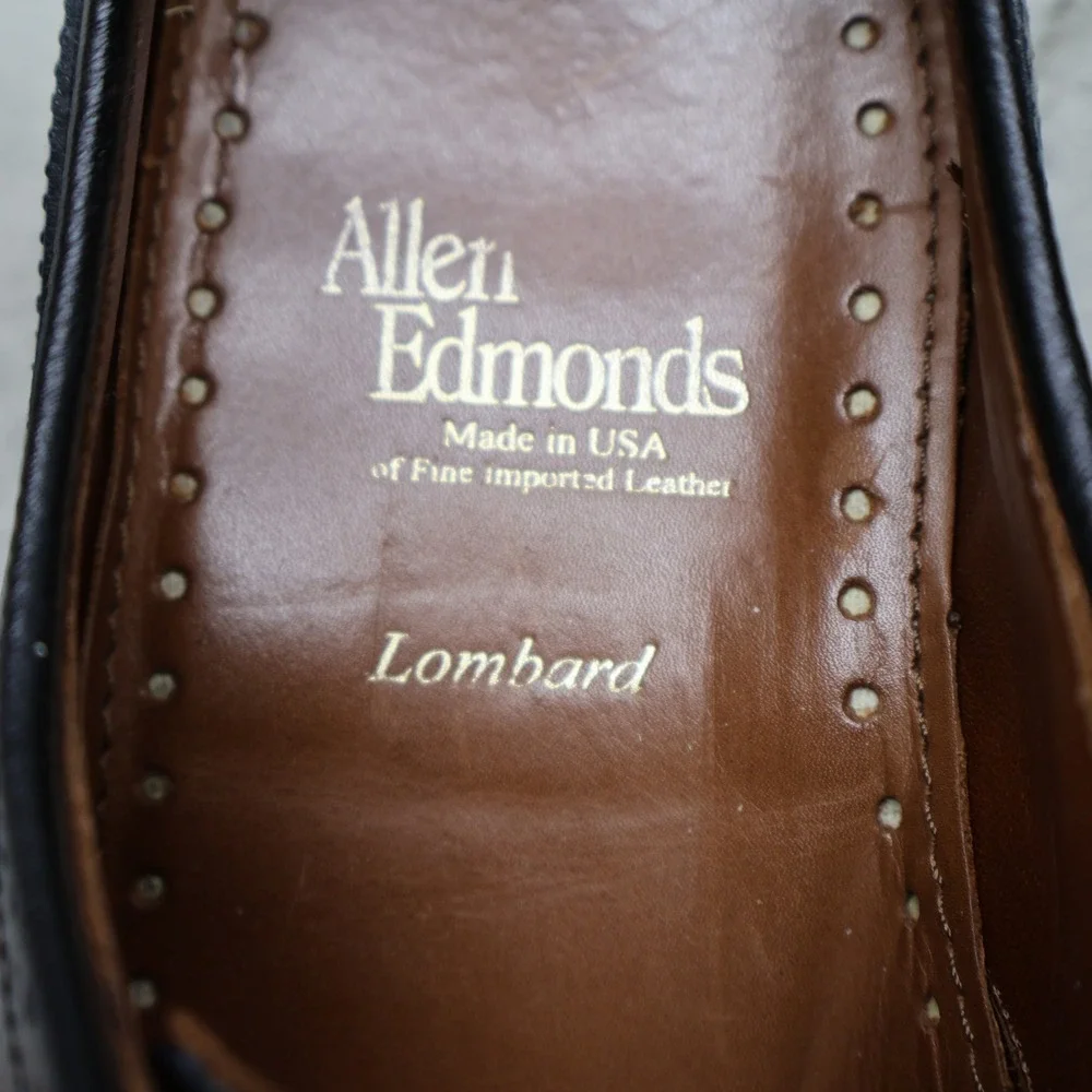 Allen Edmonds Men 9.5D Oxford Black Lombard Leather Wingtip Brogue Formal USA